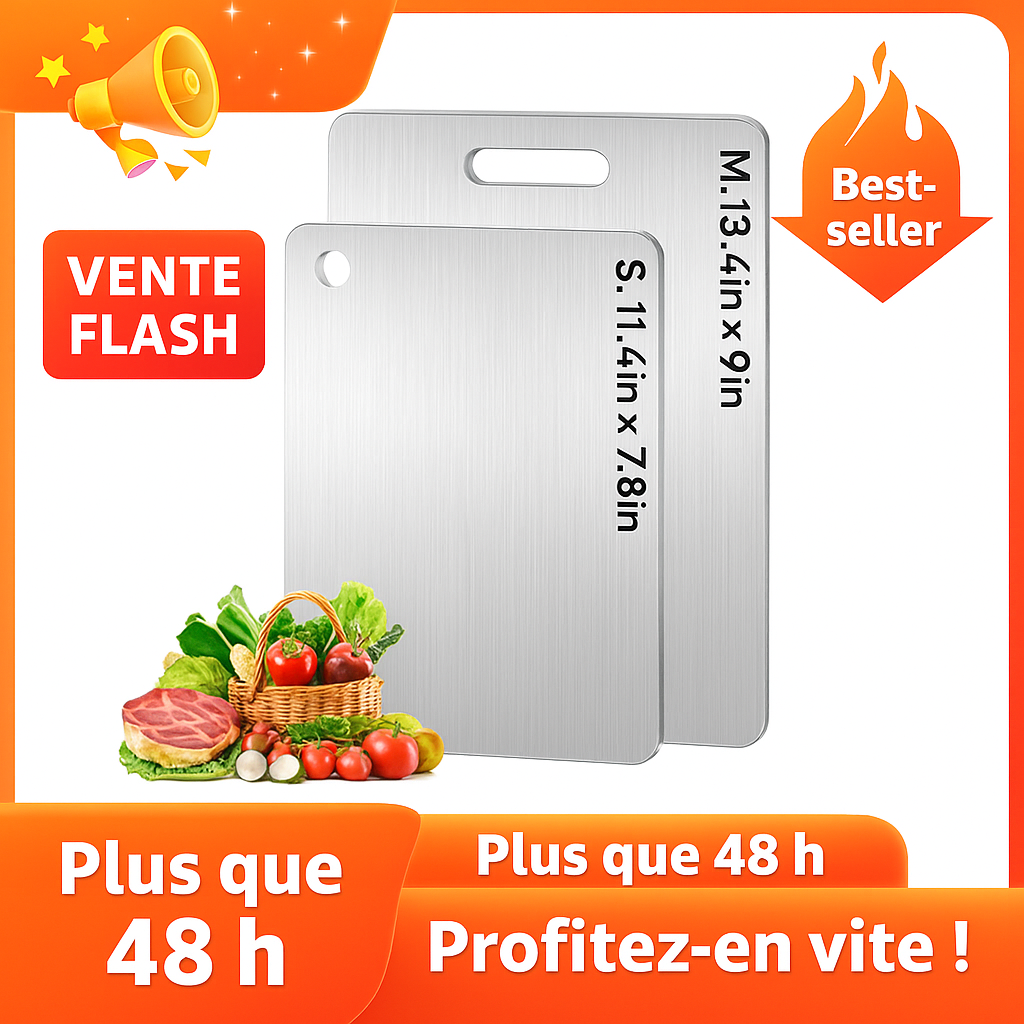🏆 Vente Flash ⚡ Plus de 50 000 ventes ! Presque épuisé 💥🎉🔥 Planche à Découper Inox Double Face – Cadeau Idéal