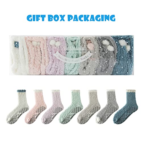 Bulinlulu Fuzzy Socks with Grips Plush Sleep Cozy Winter Soft Hospital Fluffy Socks Gifts for Womens Mens Gifts|B09NH1XZ4Y
