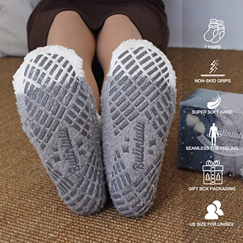Bulinlulu Fuzzy Socks with Grips Plush Sleep Cozy Winter Soft Hospital Fluffy Socks Gifts for Womens Mens Gifts|B09NH1XZ4Y