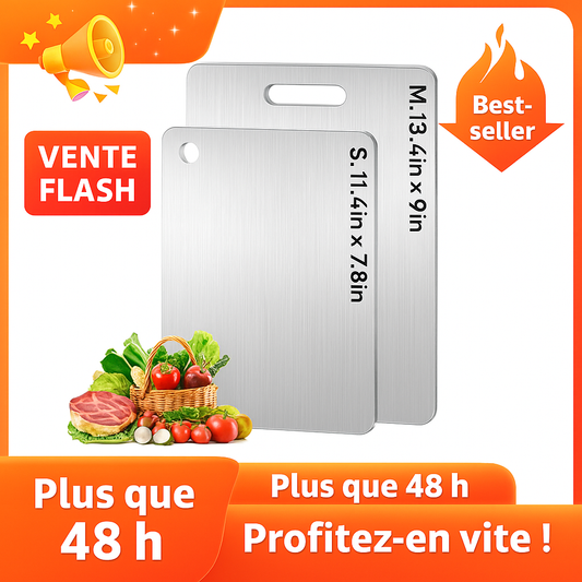 🏆 Vente Flash ⚡ Plus de 50 000 ventes ! Presque épuisé 💥🎉🔥 Planche à Découper Inox Double Face – Cadeau Idéal