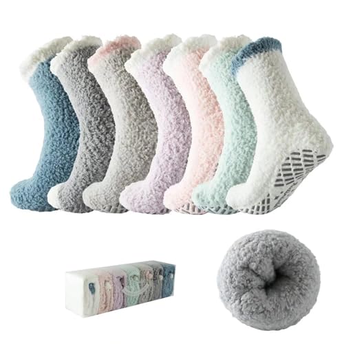Bulinlulu Fuzzy Socks with Grips Plush Sleep Cozy Winter Soft Hospital Fluffy Socks Gifts for Womens Mens Gifts|B09NH1XZ4Y